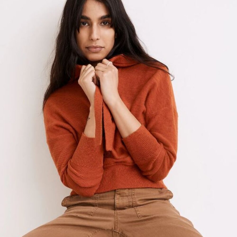 Madewell | Cotton Clairview Hoodie Sweater in Maple Glow Rust Orange | Size XXS